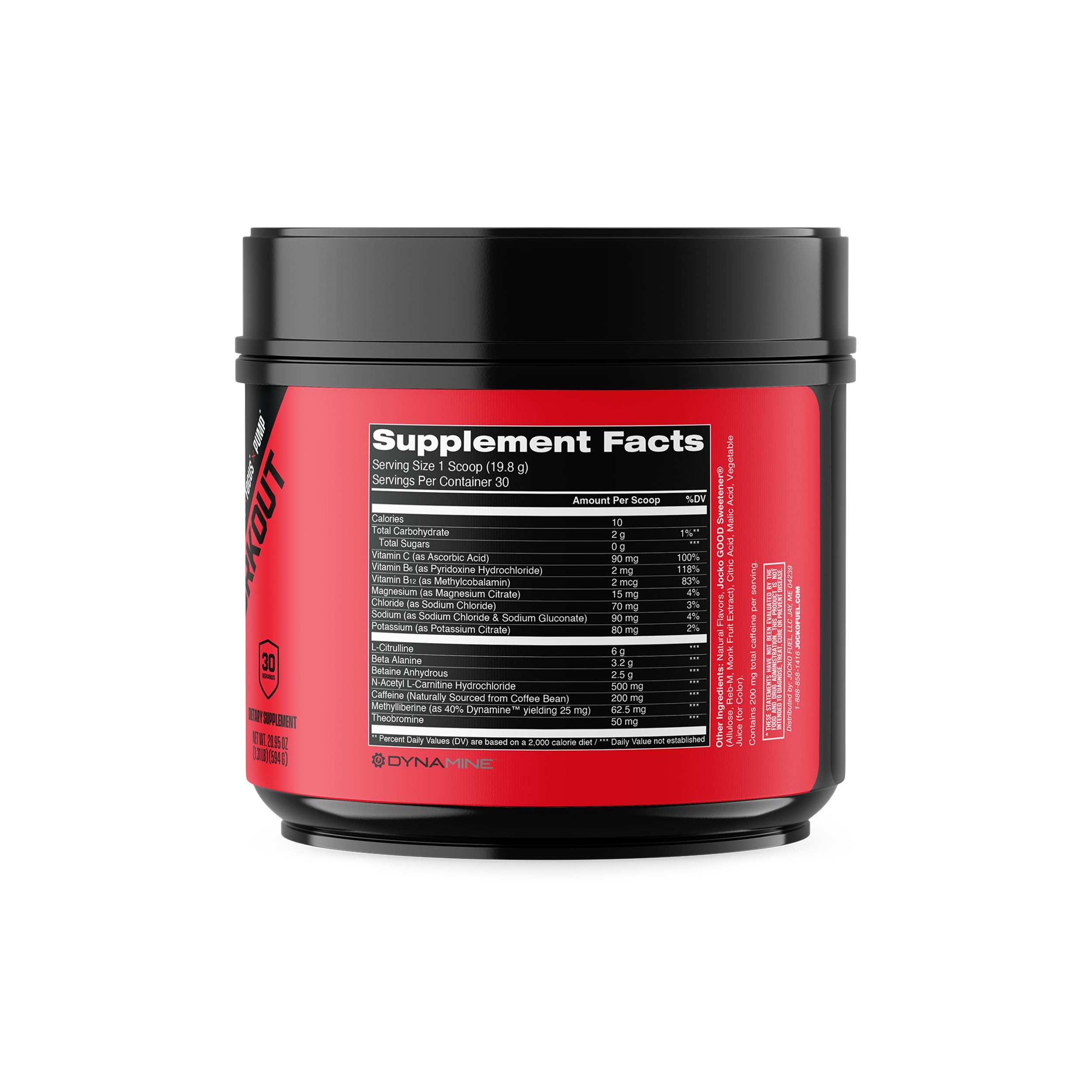 Jocko Fuel Pre Workout scoop close-up highlights 6g L-Citrulline for nitric oxide support.