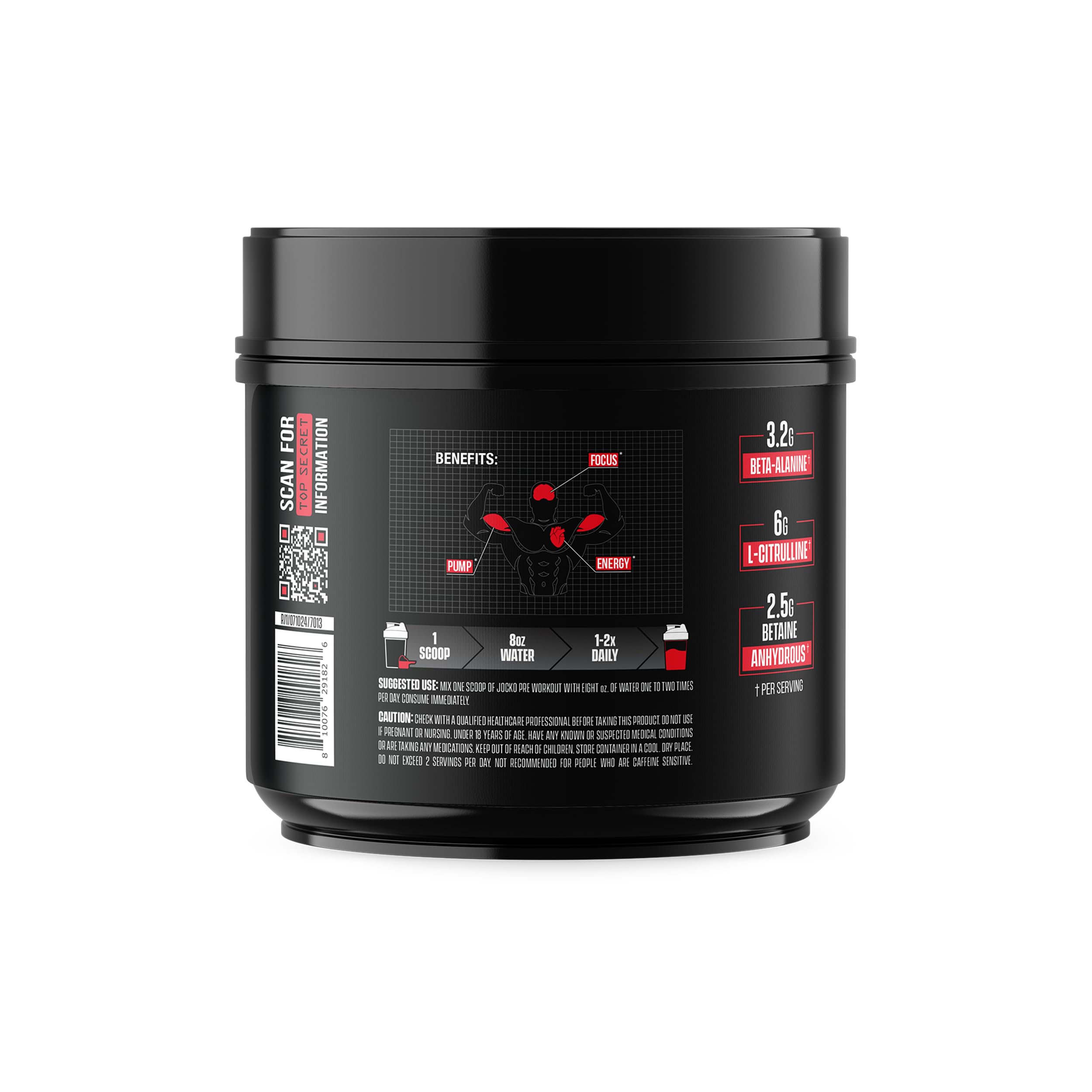 Jocko Fuel Pre Workout serving cup emphasizes quick energy and endurance during workouts.