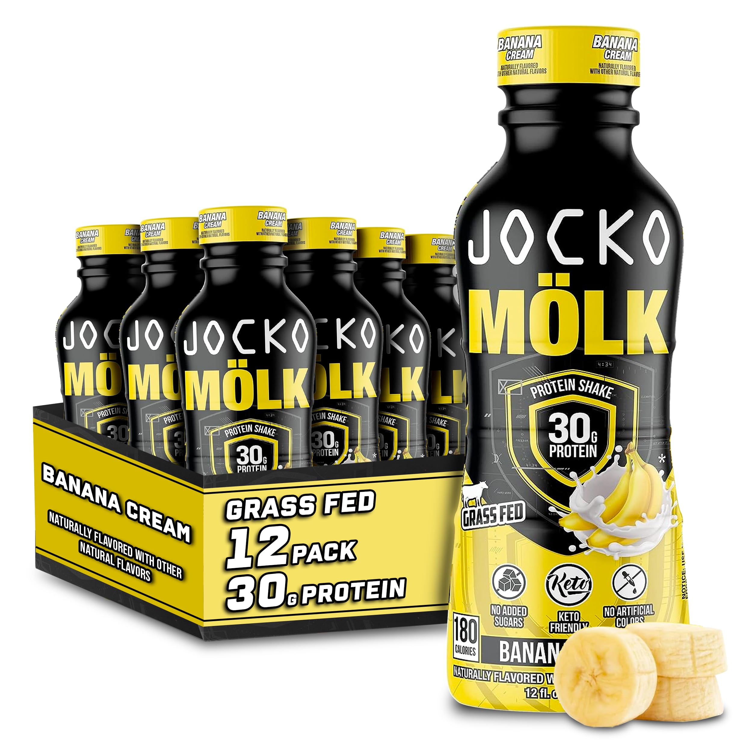 Jocko Mölk Banana Cream bottle closeup showing ready-to-drink option
