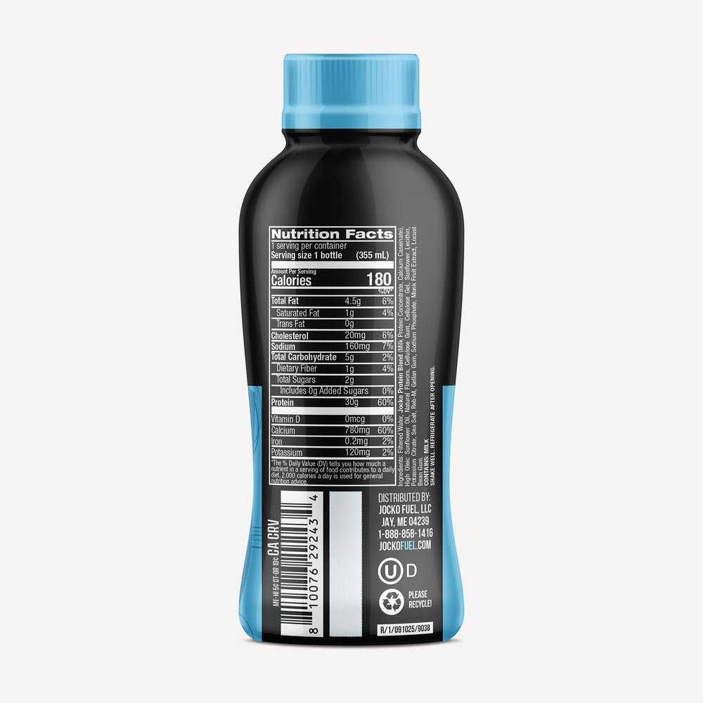Jocko Mölk grass-fed protein blend bottle showcases diverse protein sources for steady nourishment.