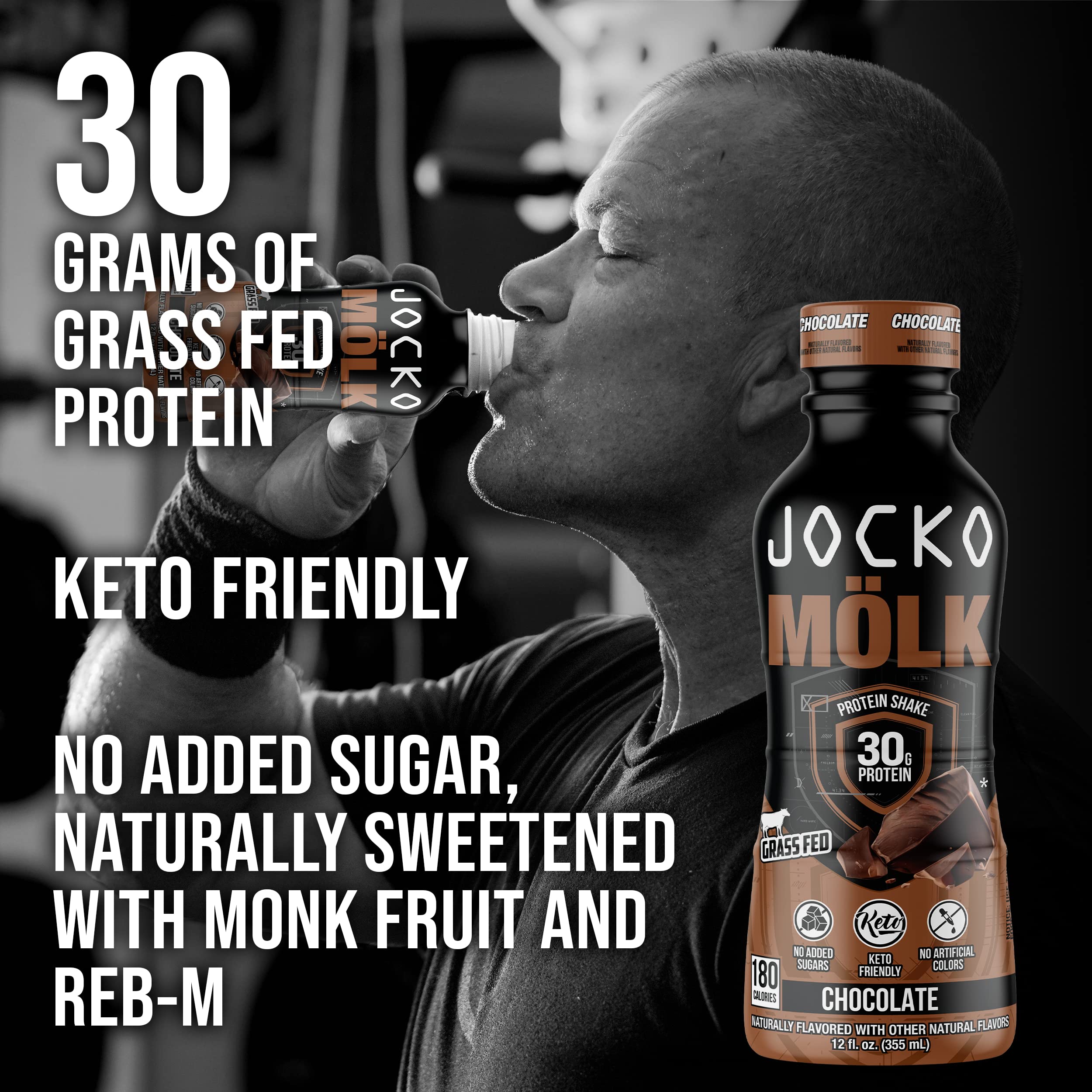 Jocko Mölk sugar-free shake showcasing monk fruit and Reb-M sweetness.