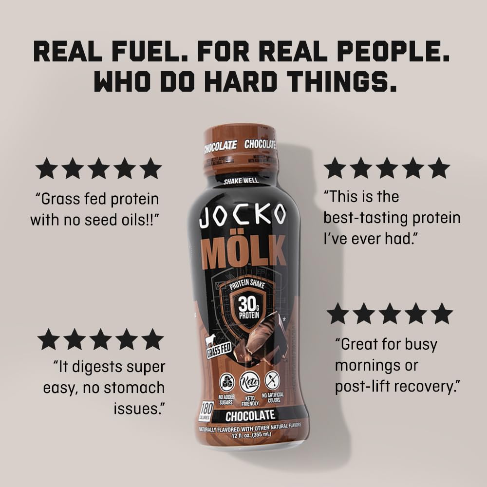 Jocko Mölk 12-pack bottles on display for daily protein needs