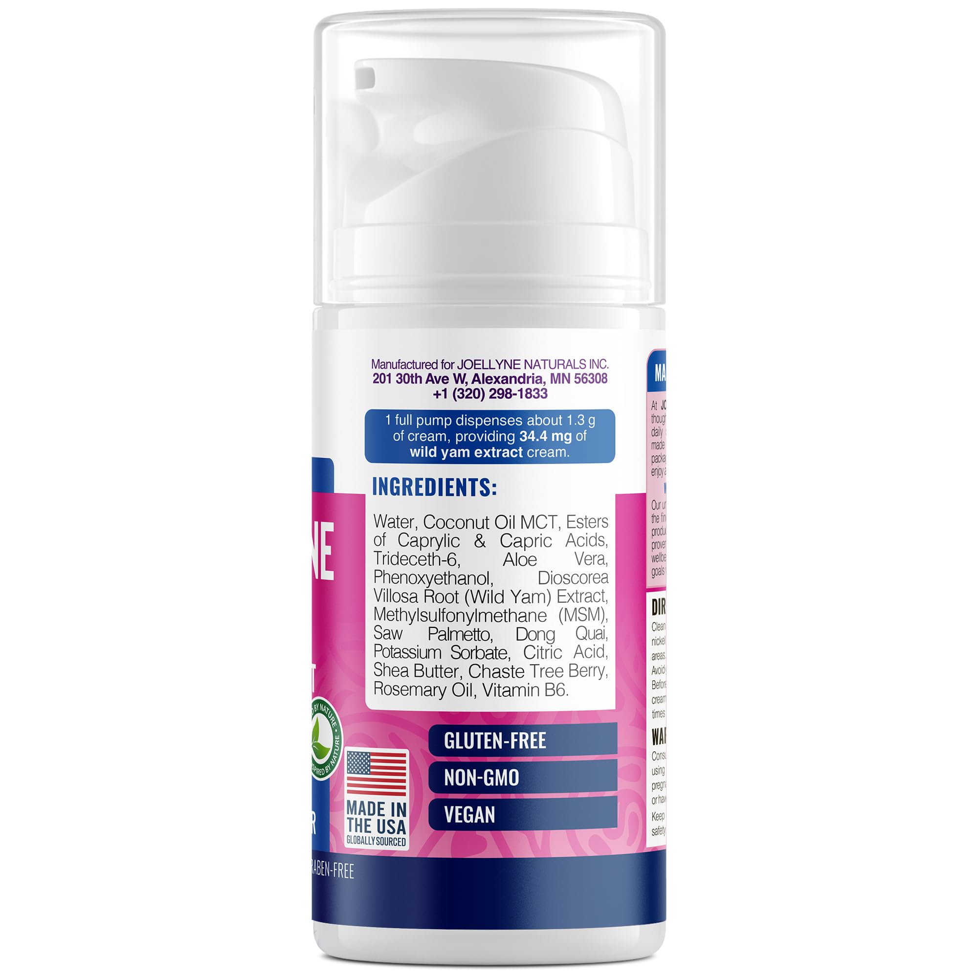 Joellyne Naturals cream pump dispenser highlighting precise dosing for daily use