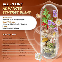 Close-up of wormwood, black walnut, and clove ingredients in blend