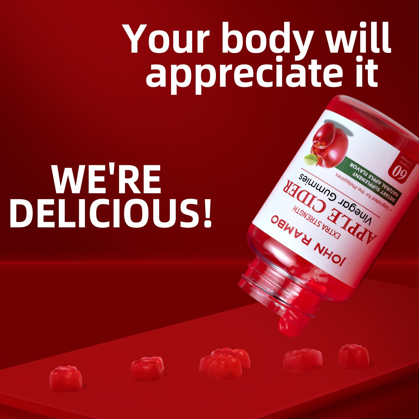 John Rambo Apple Cider Vinegar Gummies vitamin B6 and B12 for daily vitality.