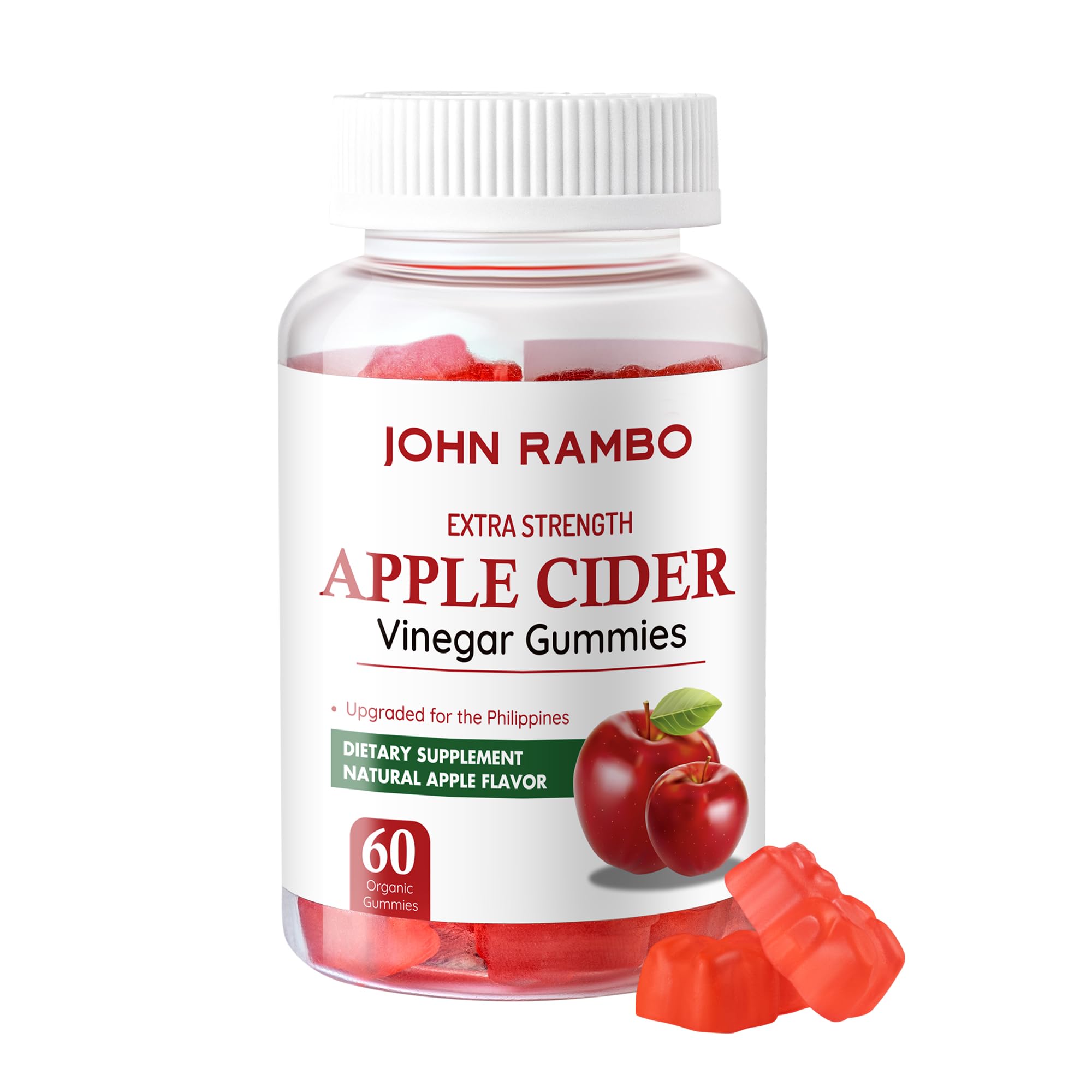 John Rambo Apple Cider Vinegar Gummies bottle for convenient daily energy support.