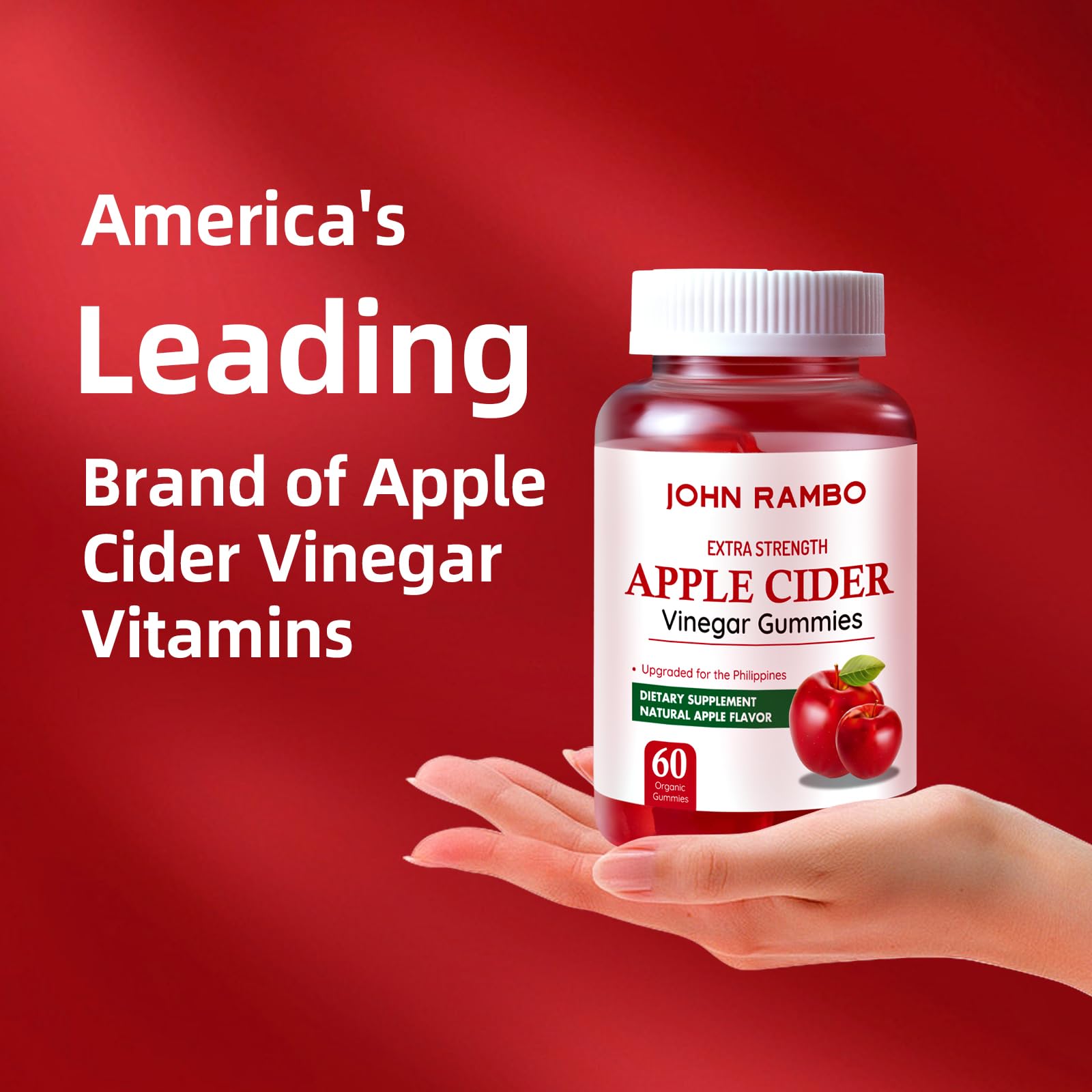 John Rambo Apple Cider Vinegar Gummies pomegranate visual emphasizes natural energy support.
