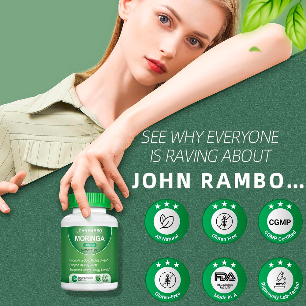 John Rambo Moringa capsules in hand ready to take