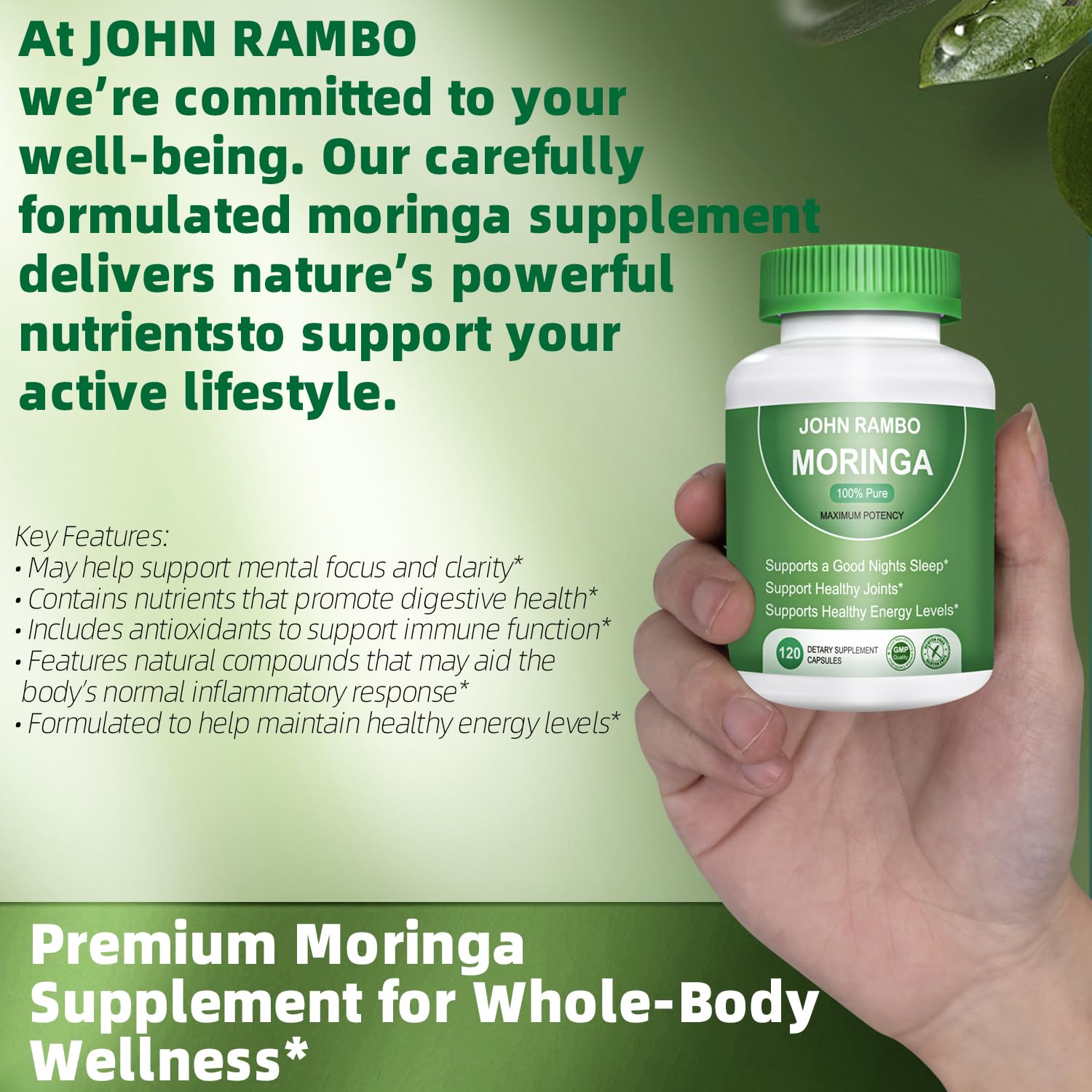 Moringa capsules beside glass of water illustrating routine use