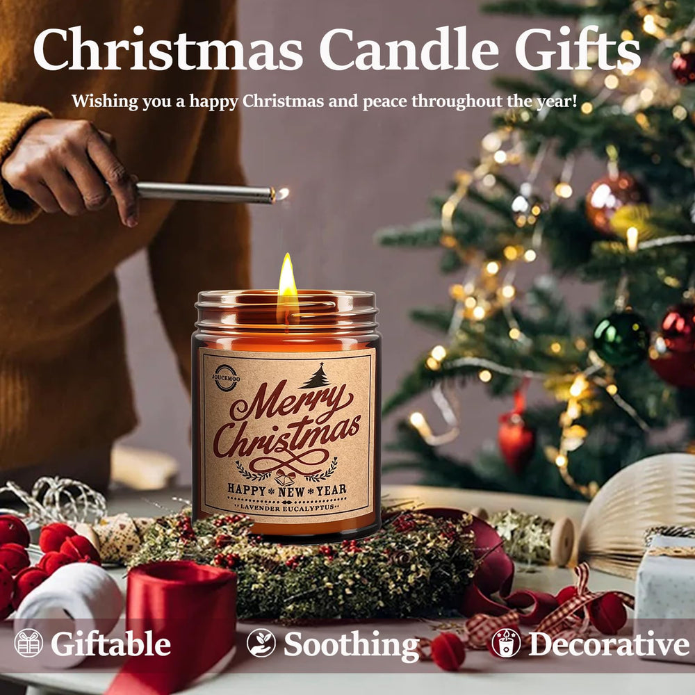 JOUCEMOO amber glass candle showcases Christmas decor while delivering warm, inviting fragrance
