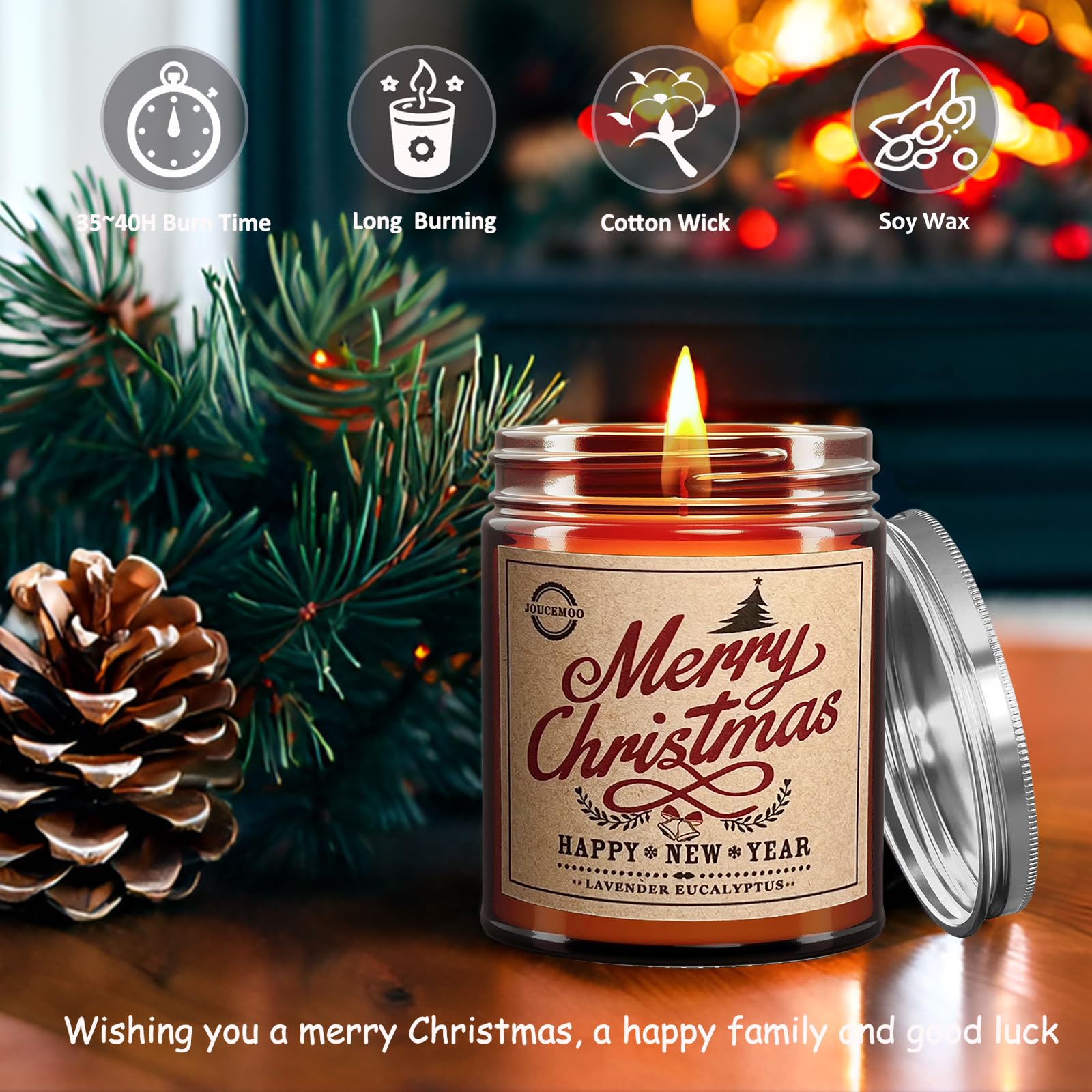 JOUCEMOO Christmas wishes decor candle enhances festive ambiance with soothing lavender and eucalyptus notes