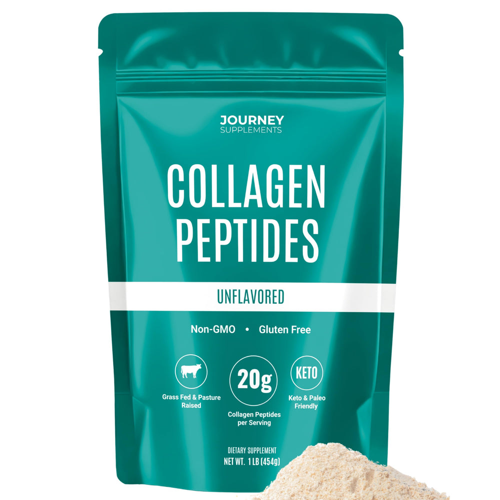 Journey Supplements Collagen Peptides Powder bottle supports daily beauty routine.