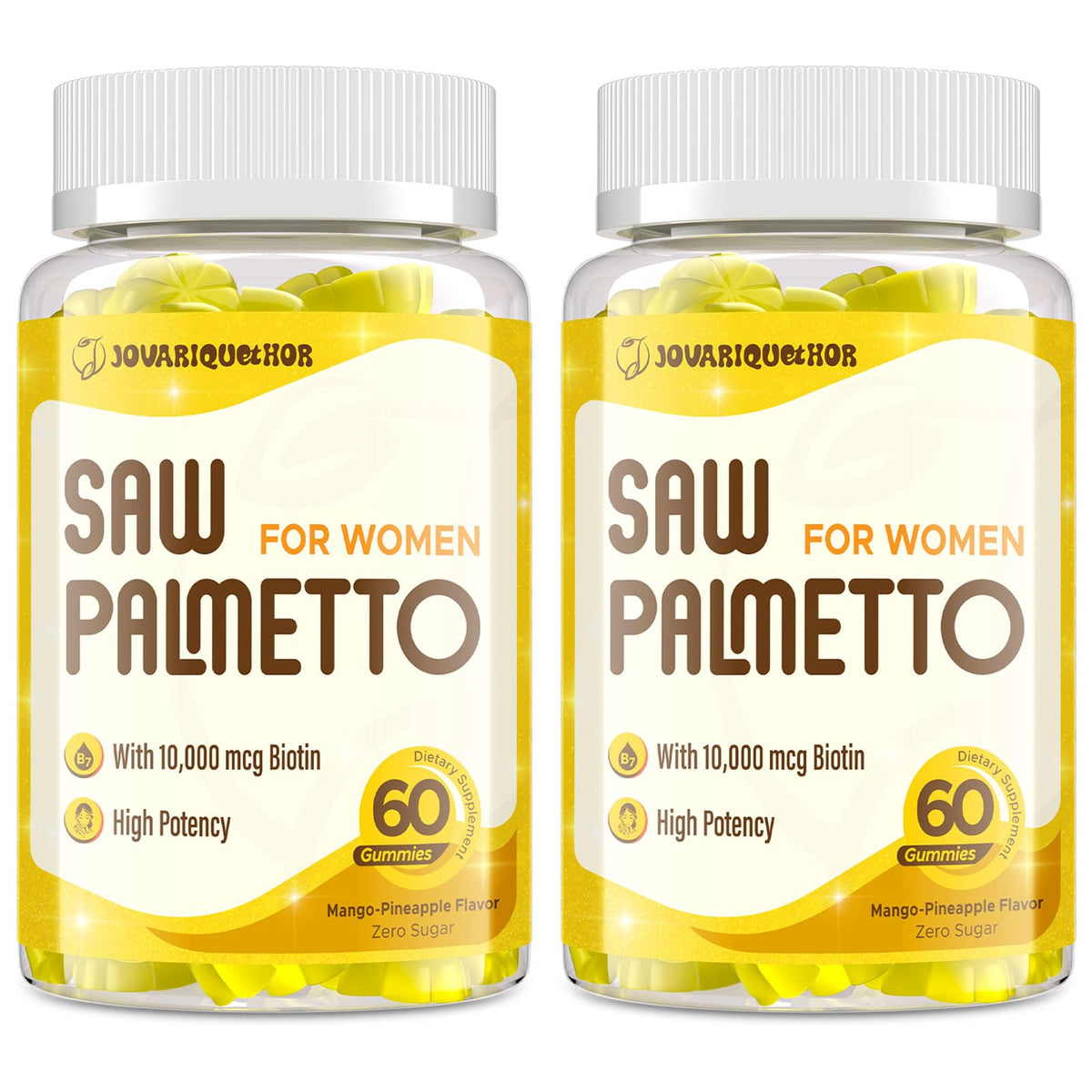 Jovariquethor Saw Palmetto Women bottle pour showcasing 500mg formula for daily use