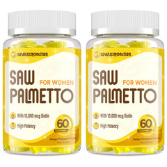 Jovariquethor Saw Palmetto Women bottle pour showcasing 500mg formula for daily use