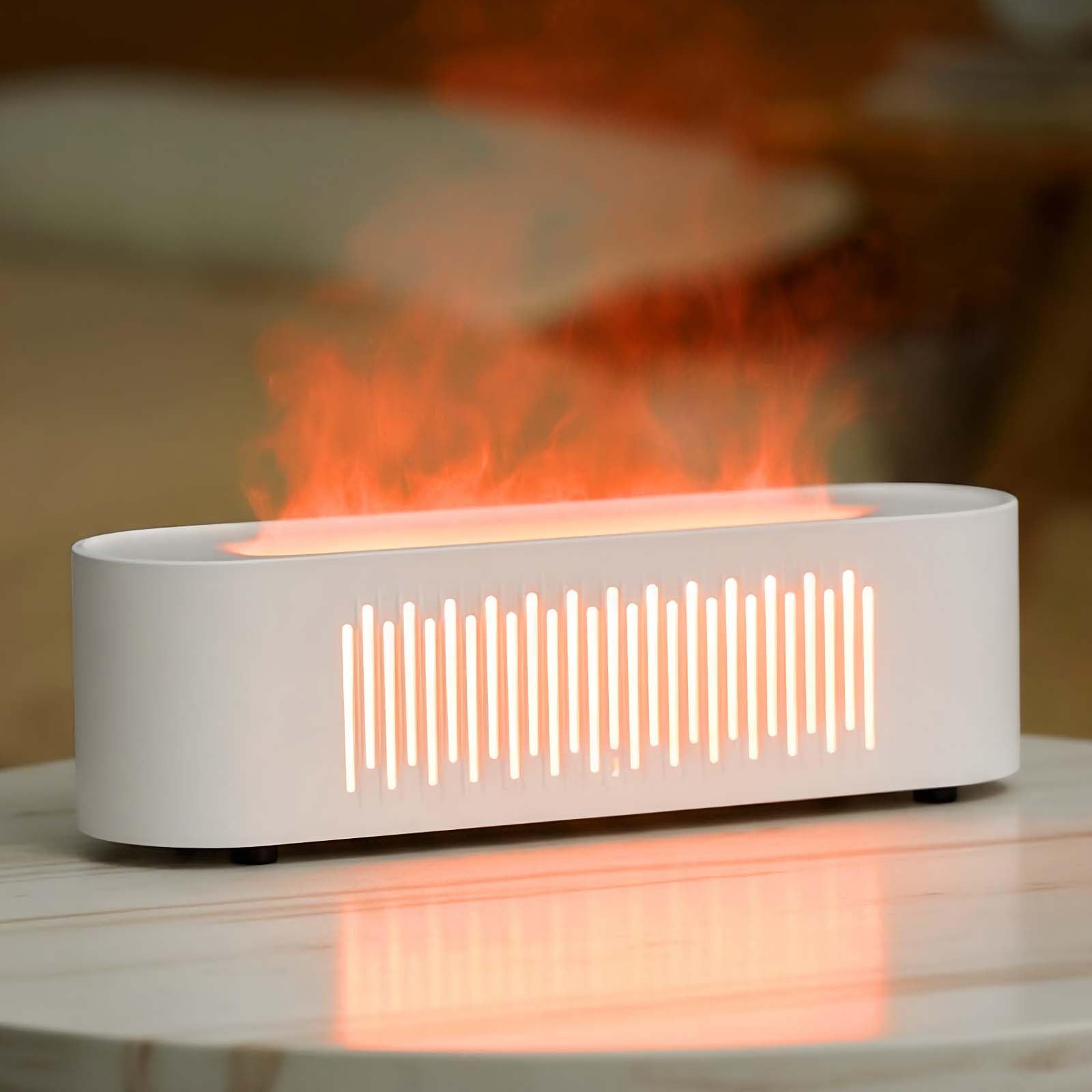 Jovell essential oil diffuser with fireplace aesthetic and warm glow.
