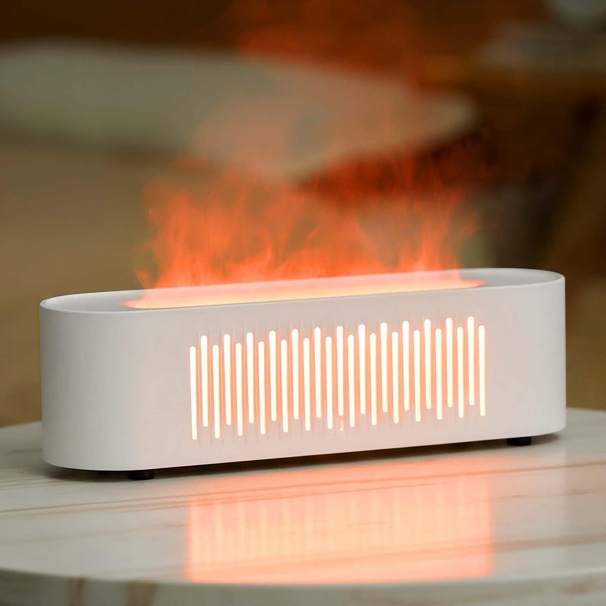 Jovell essential oil diffuser with fireplace aesthetic and warm glow.