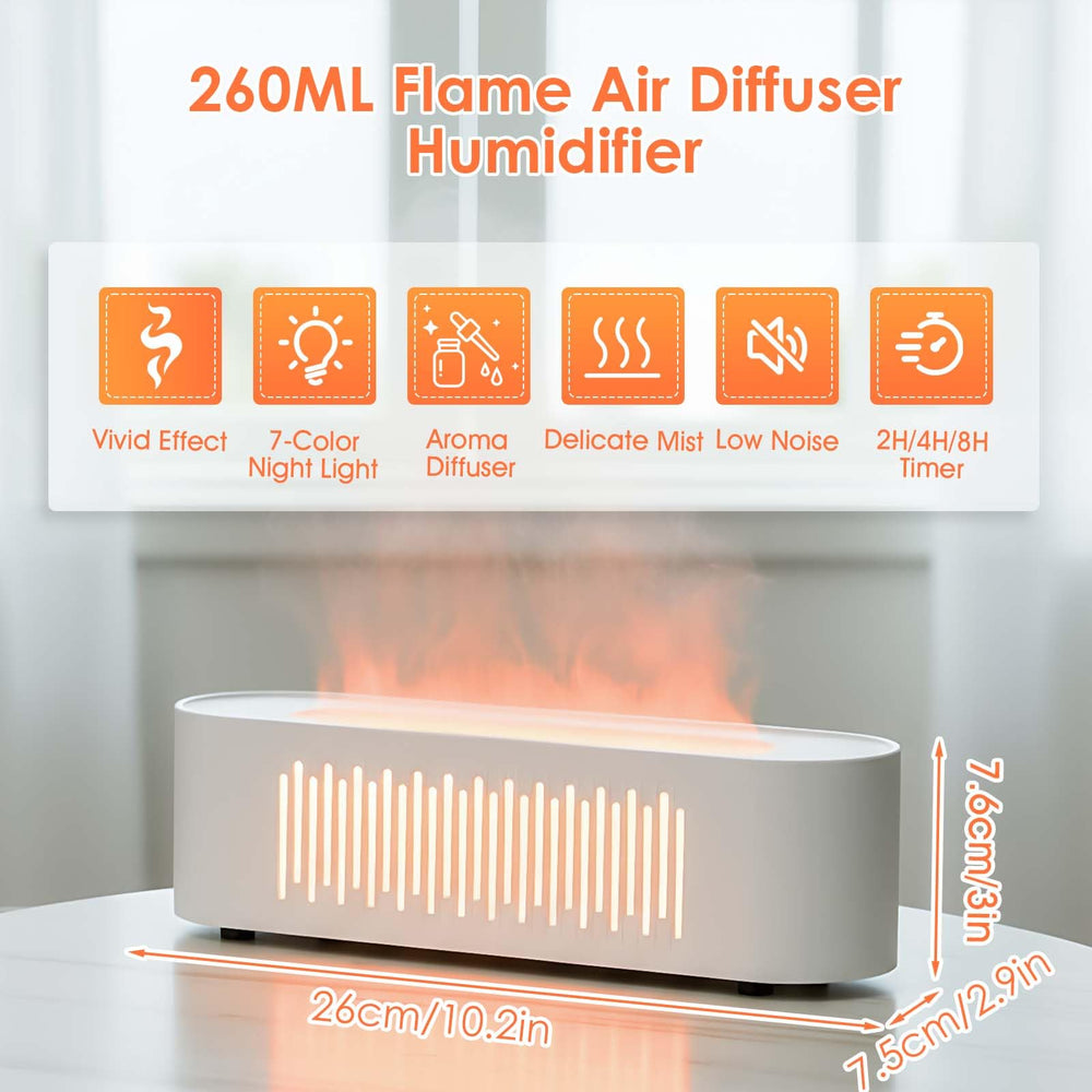 Jovell diffuser mist glow simulates a real flame for relaxation.