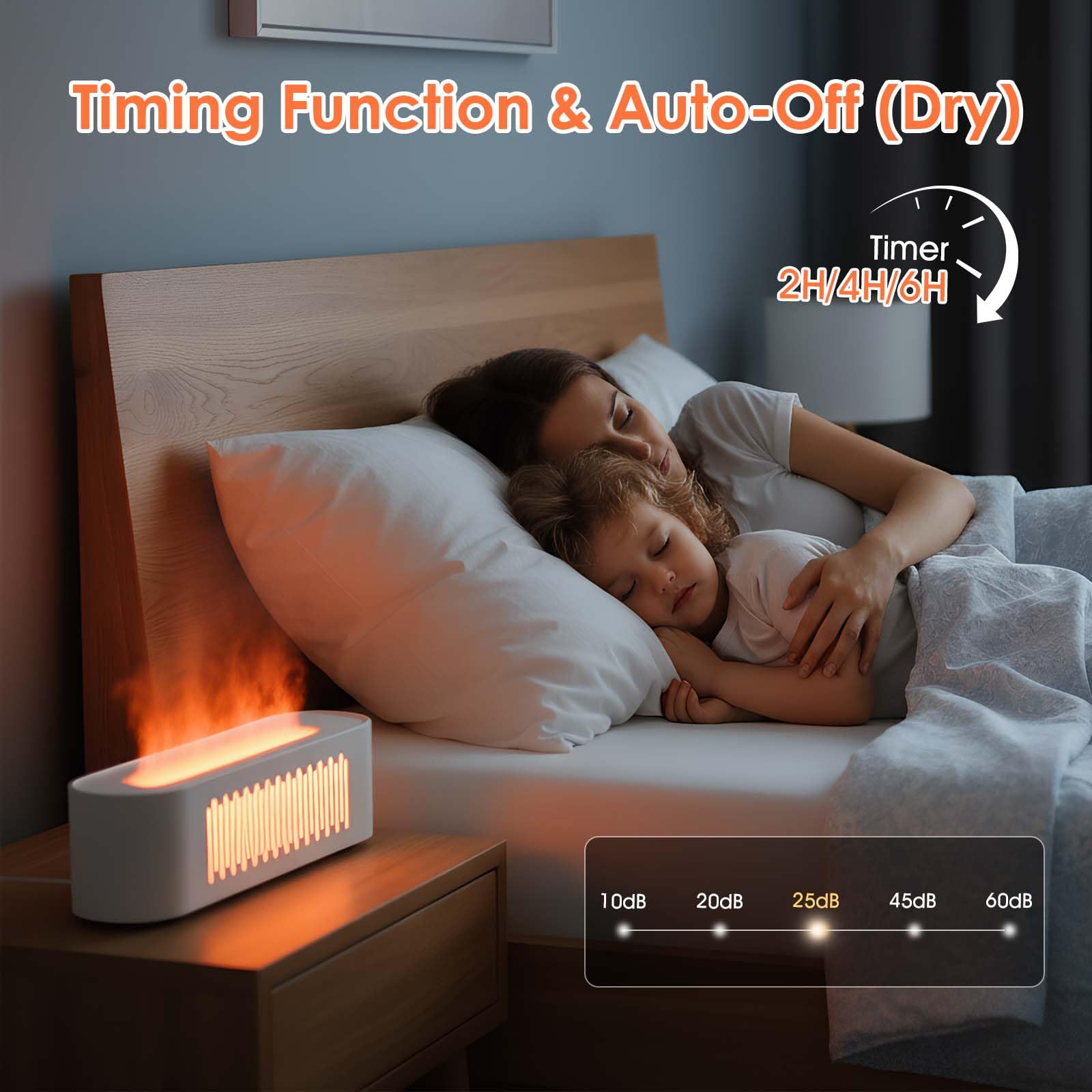 Jovell ultra-quiet diffuser operates under 35 dB for peaceful nights.