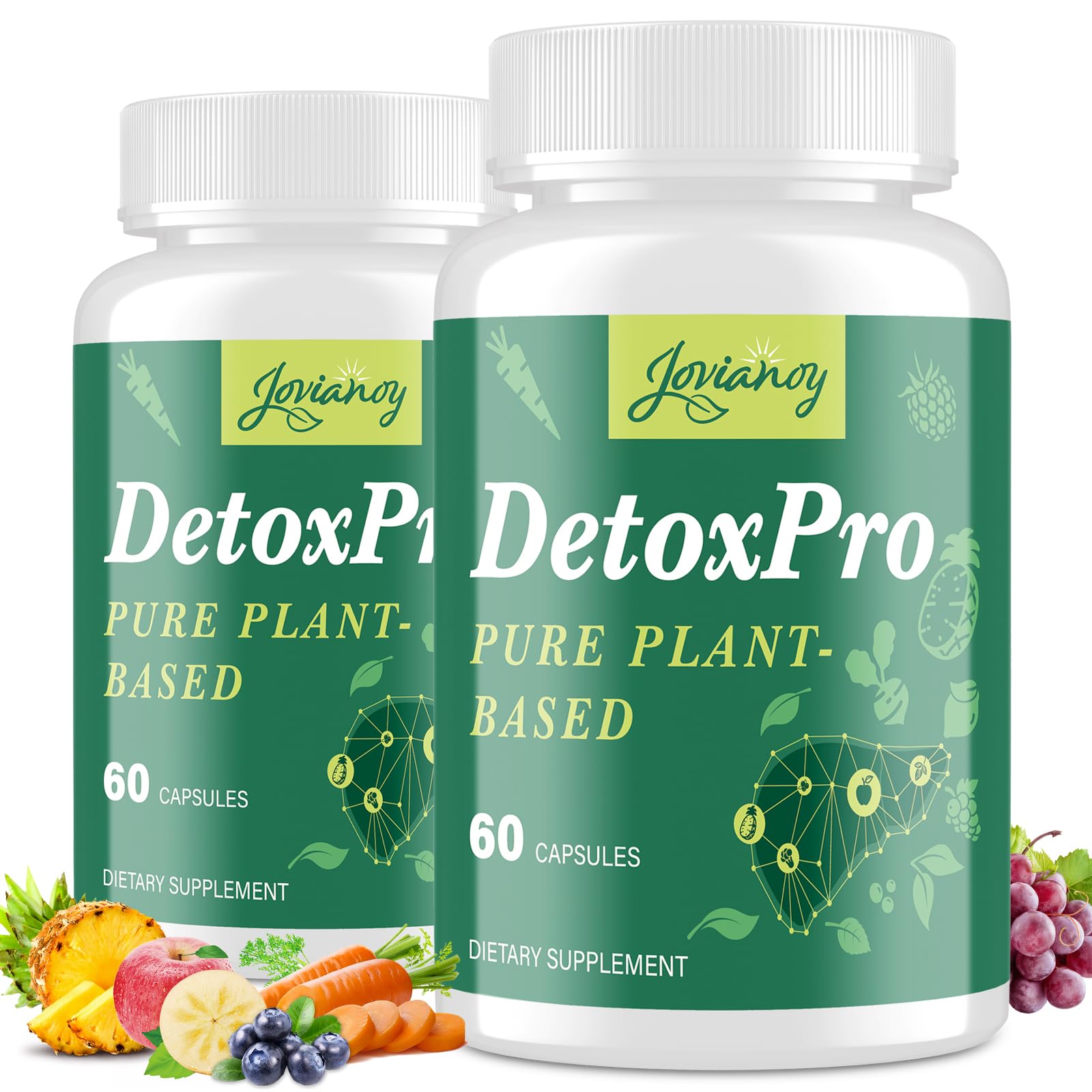 Jovianoy Detox bottle front view showing the 26-in-1 formula for daily vitality