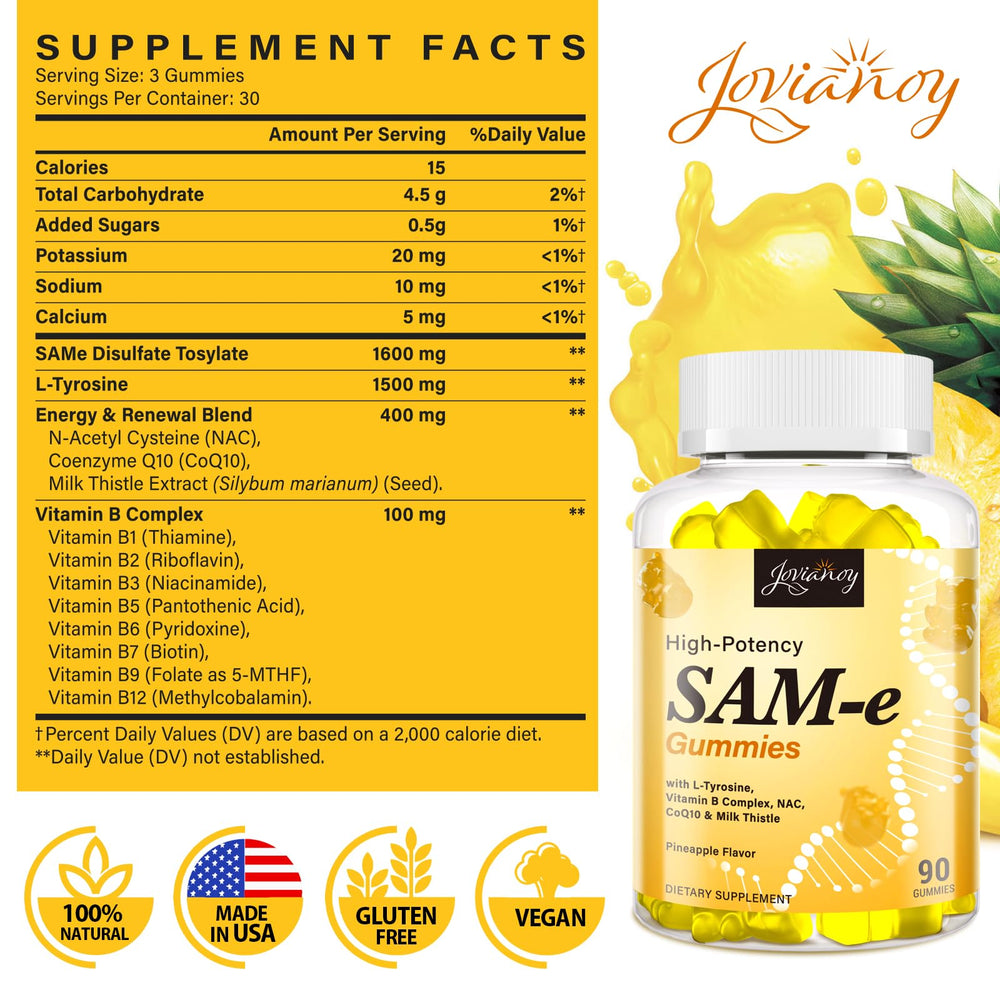 Close-up of Jovianoy SAM-e gummies with pineapple flavor.
