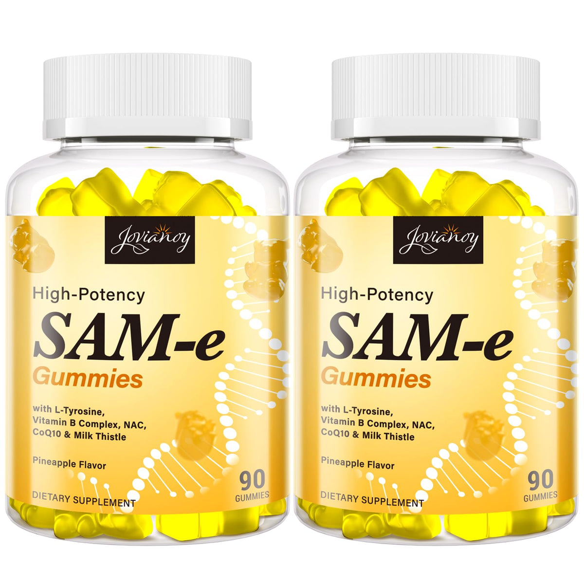 Jovianoy SAM-e gummies pineapple bottle on display for daily use.