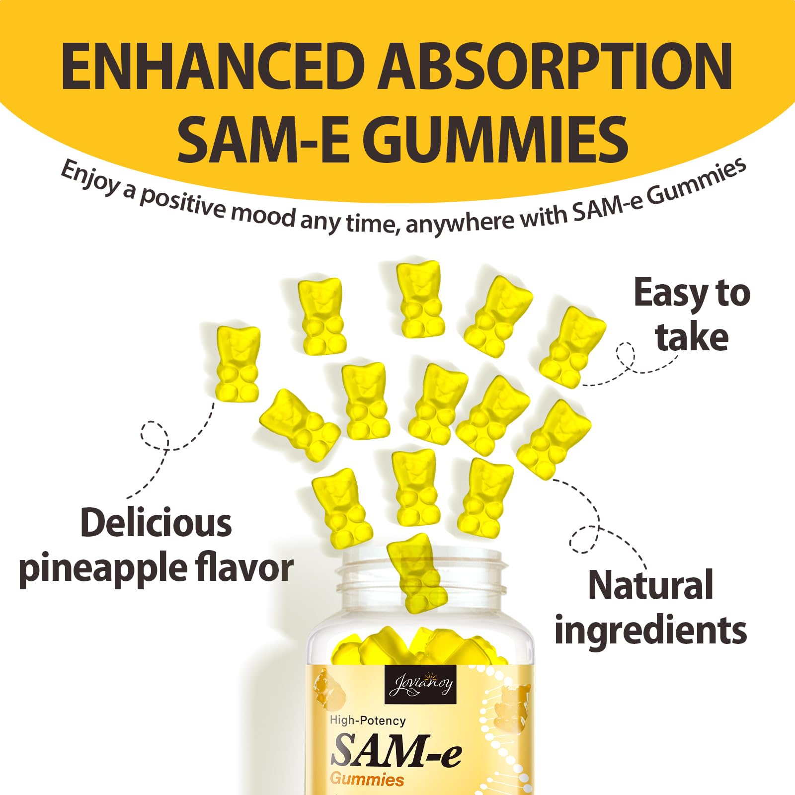 Travel-friendly Jovianoy SAM-e gummies bottle for on-the-go.