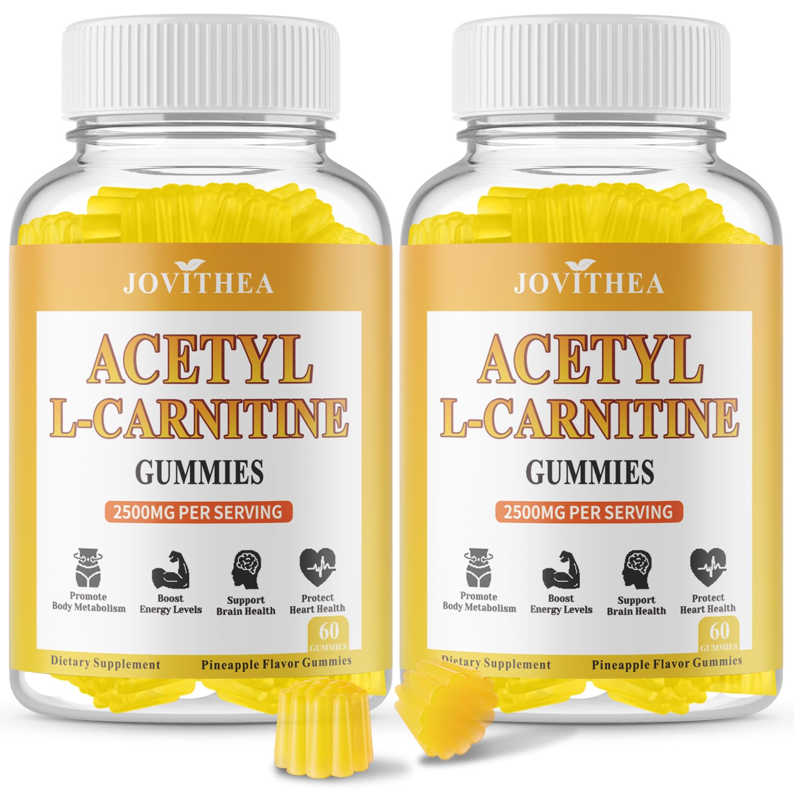 JOVITHEA Acetyl L-Carnitine Gummies bottle with pineapple flavor for on-the-go energy.