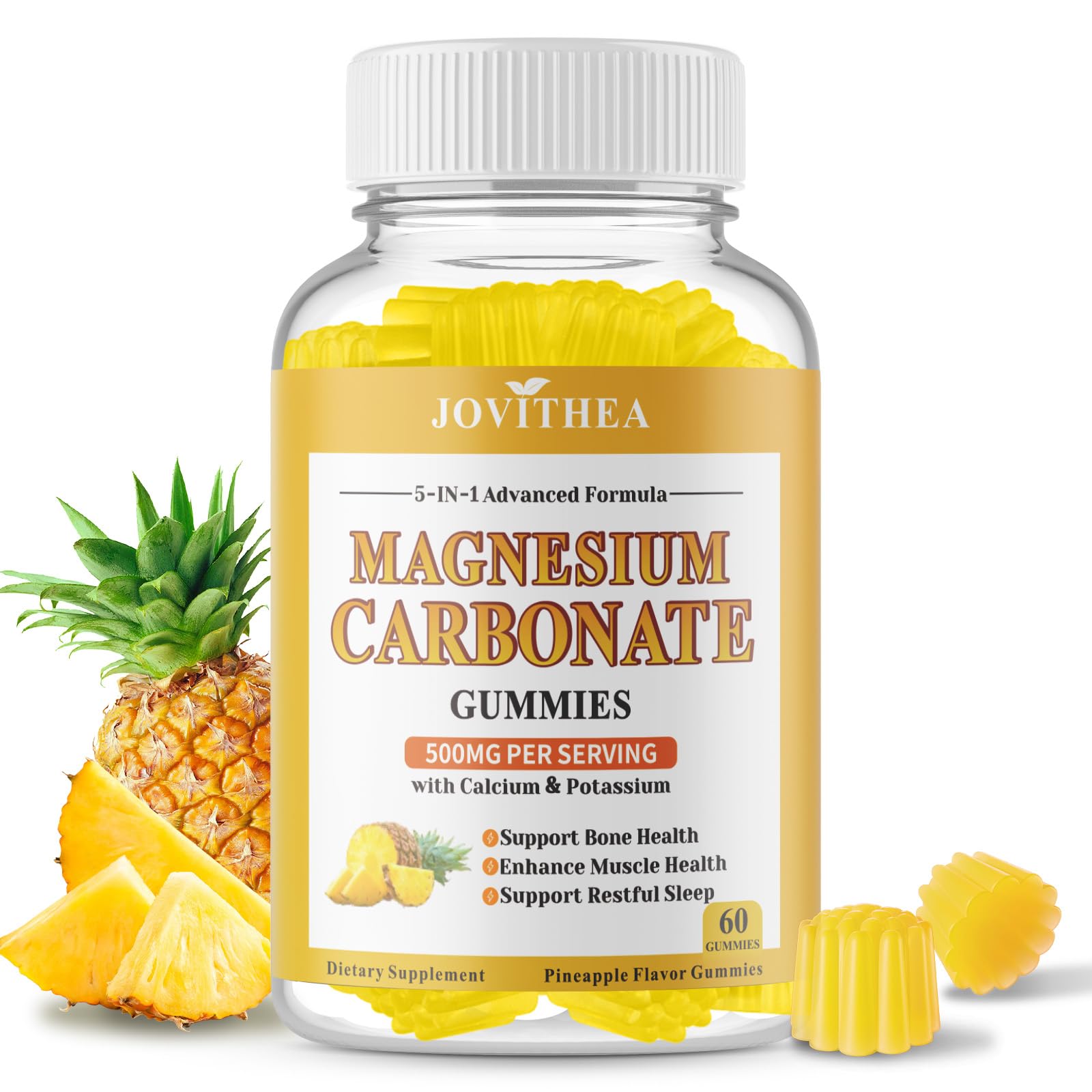 JOVITHEA magnesium carbonate gummies pineapple bottle for daily digestive support