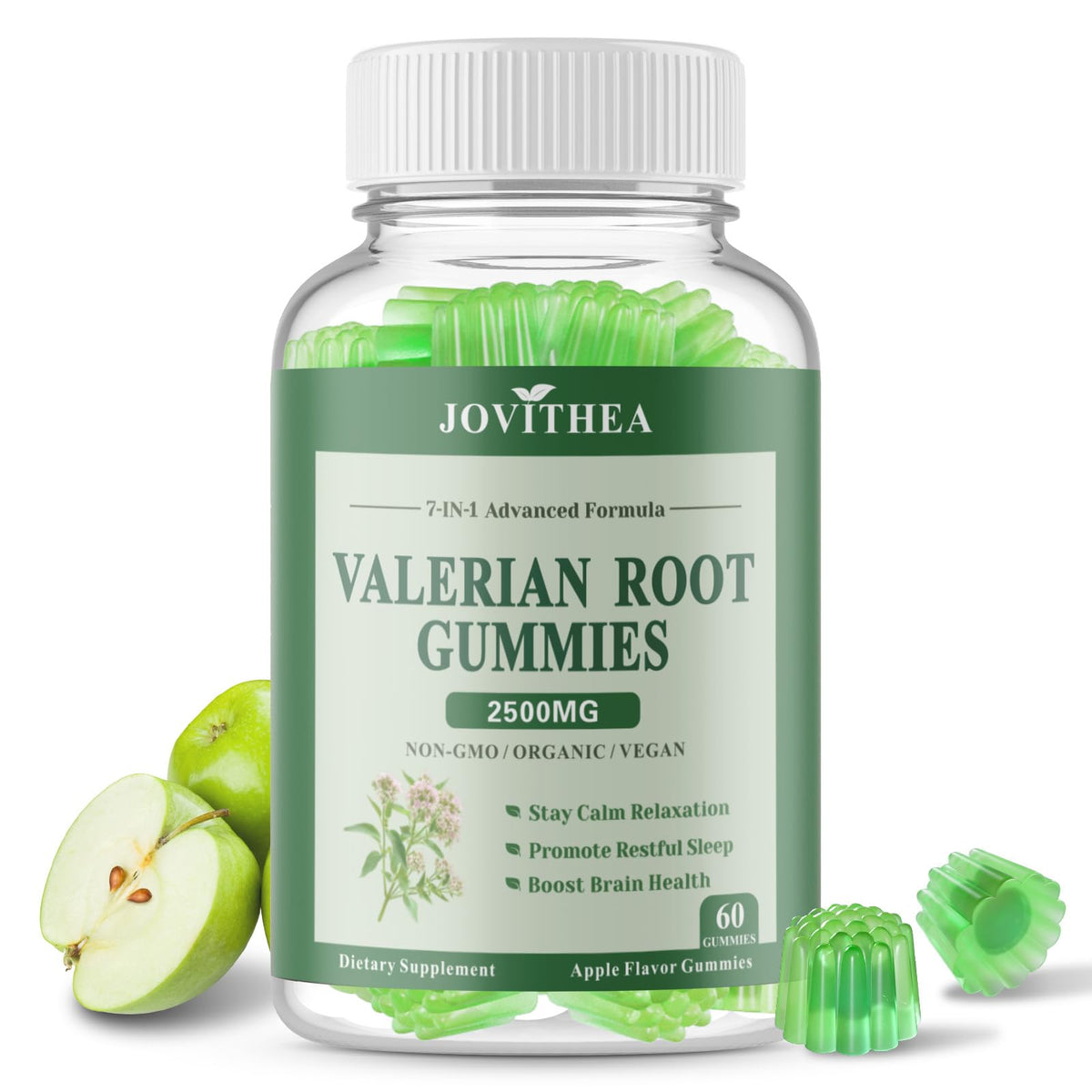 JOVITHEA Organic Valerian Gummies bottle promotes a calm evening routine.