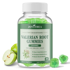 JOVITHEA Organic Valerian Gummies bottle promotes a calm evening routine.