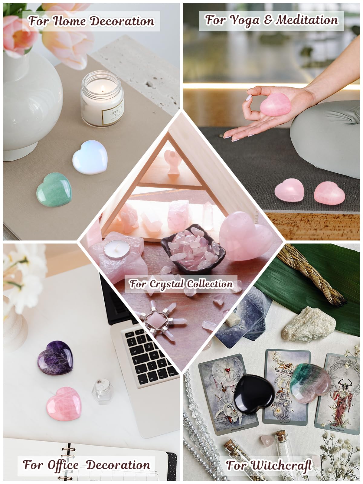 Jovivi crystal heart decor adds tranquil ambience to any space.