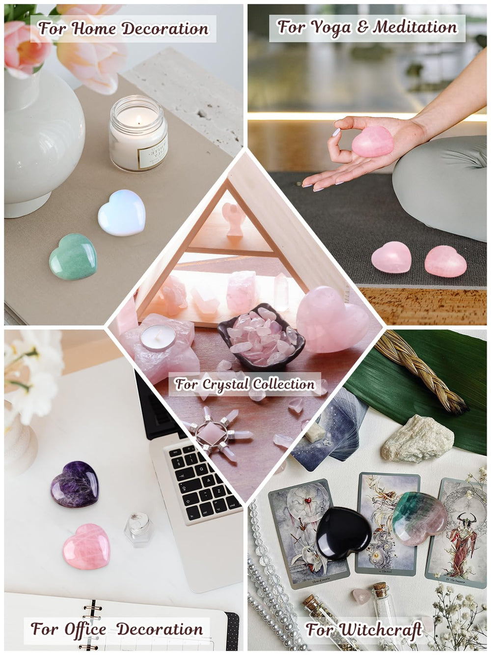 Jovivi crystal heart decor adds tranquil ambience to any space.