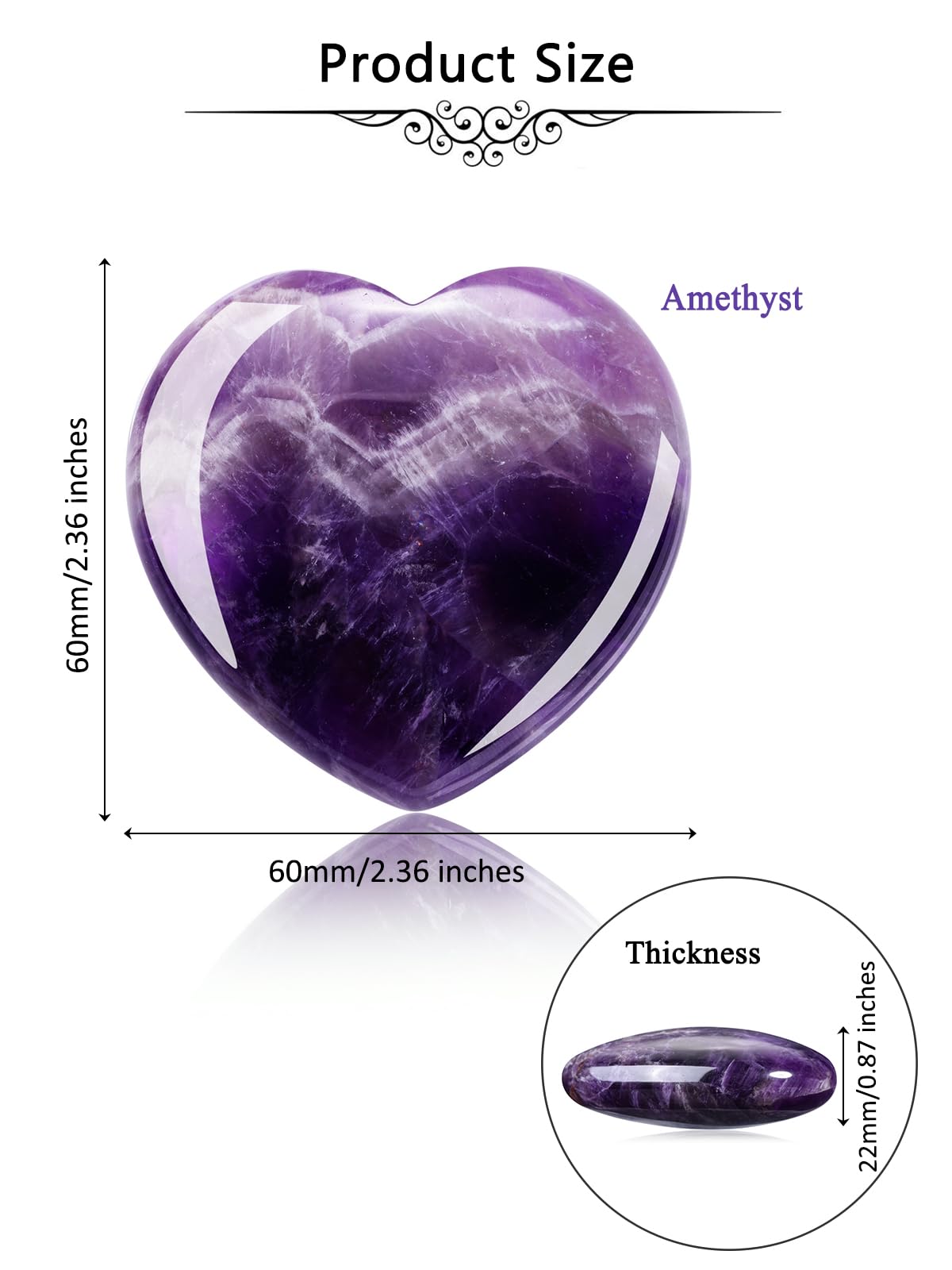 Jovivi luxury amethyst heart for meditation and mindfulness.
