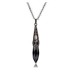 Jovivi natural black obsidian pendulum necklace with bronze flower wrap for Reiki and divination.