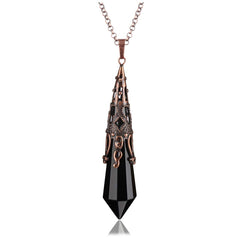 Jovivi natural black obsidian pendulum necklace for meditation and chakra balancing.