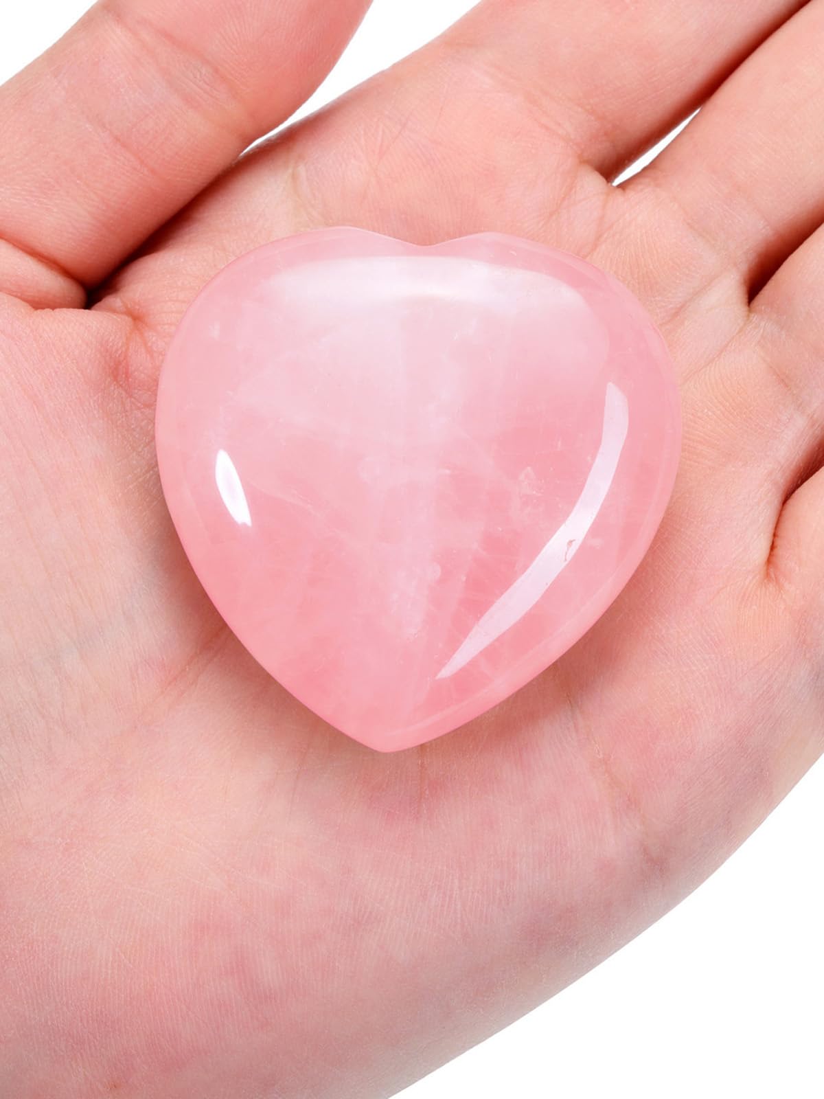 Jovivi Rose Quartz Heart 45mm smooth palm stone for meditation and heart chakra balance.