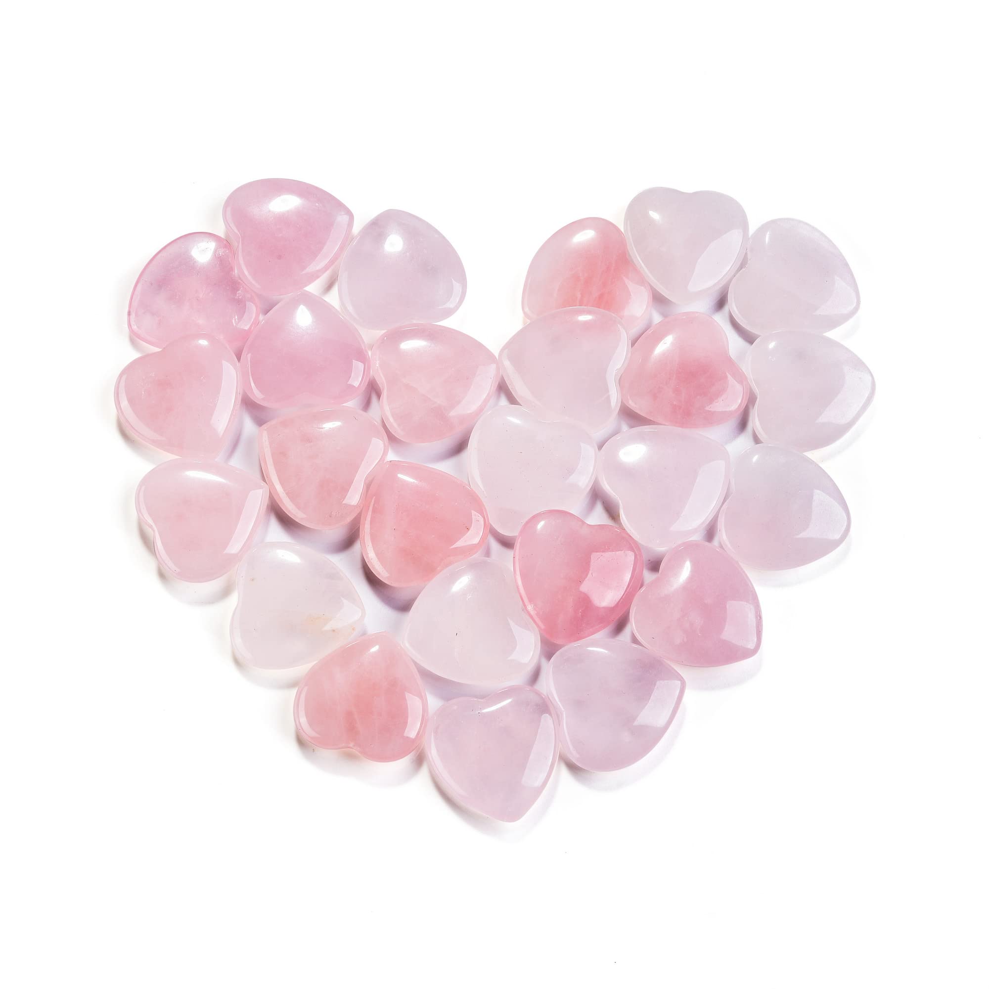 Gift-pack Jovivi rose quartz heart crystals with box and pouch.