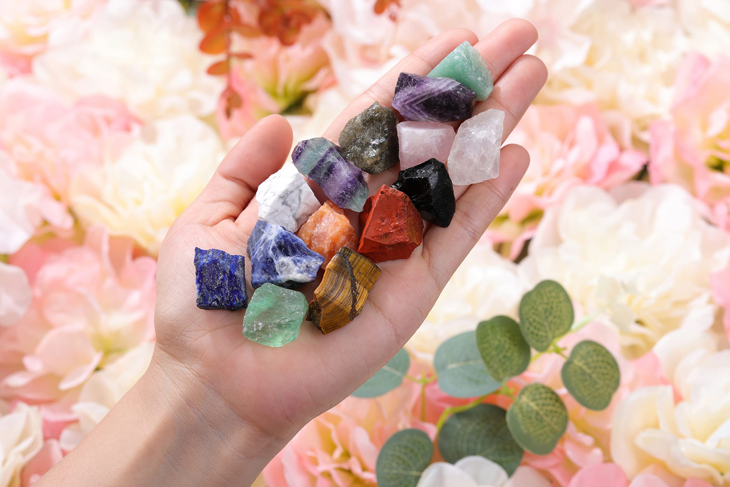 Jovivi rough quartz and amethyst stones vibrant hues for chakra work and grids.