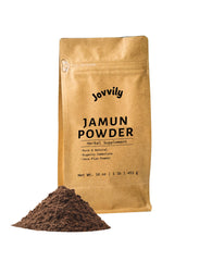 Jovvily Jamun Powder bottle with label, showing a pure, single-ingredient supplement.