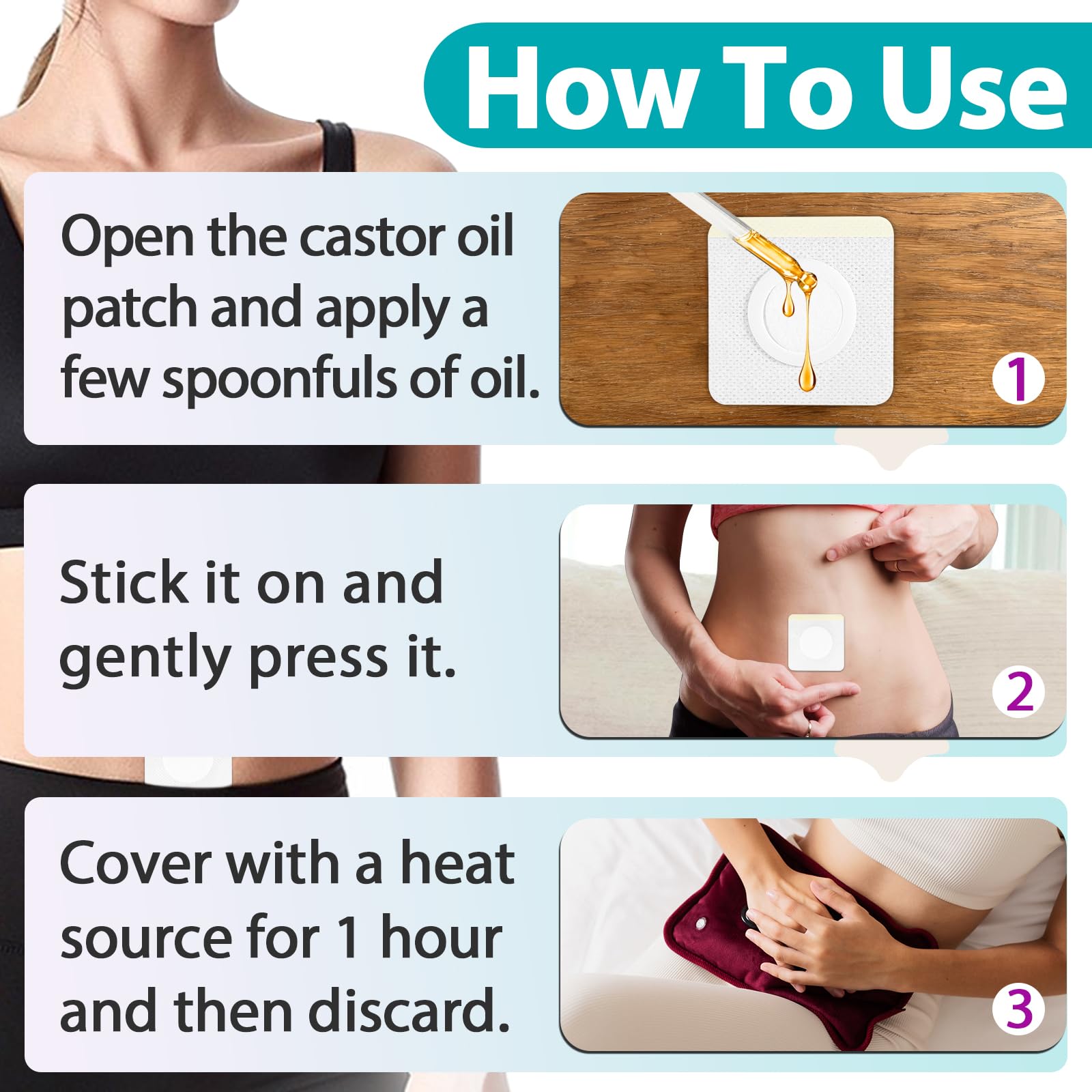 Joworthy castor oil patches universal 7x7 cm size for versatile placement