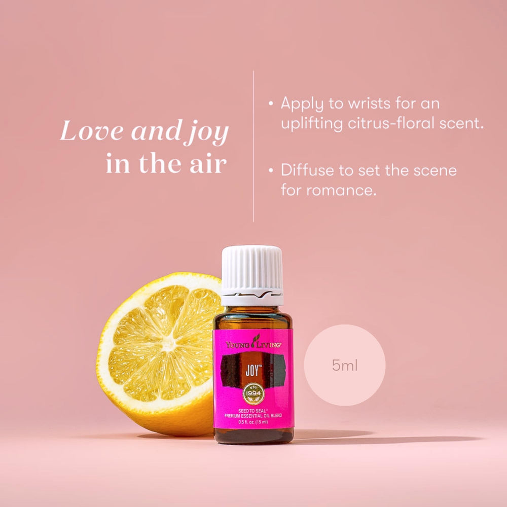 Joy essential oil topical application with carrier oil for safe aromatherapy.