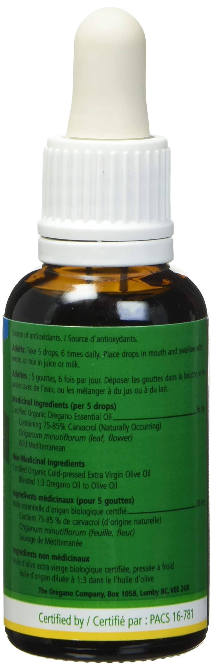 Joy of the Mountains oregano oil label close-up highlighting organic certification