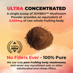 Joybru 8-1 concentrated extract mushrooms label highlights potency and pure ingredients.