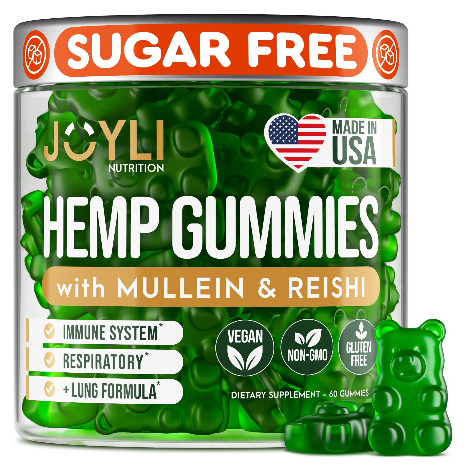 Joyli Hemp Gummies bottle front showing sugar-free formula for lung support