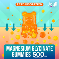 JOYLI magnesium glycinate gummies on display with clean, sugar-free recipe.