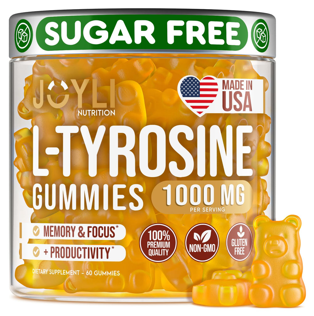 Joyli Tyrosine Gummies bottle with 1000mg per gummy for calm focus