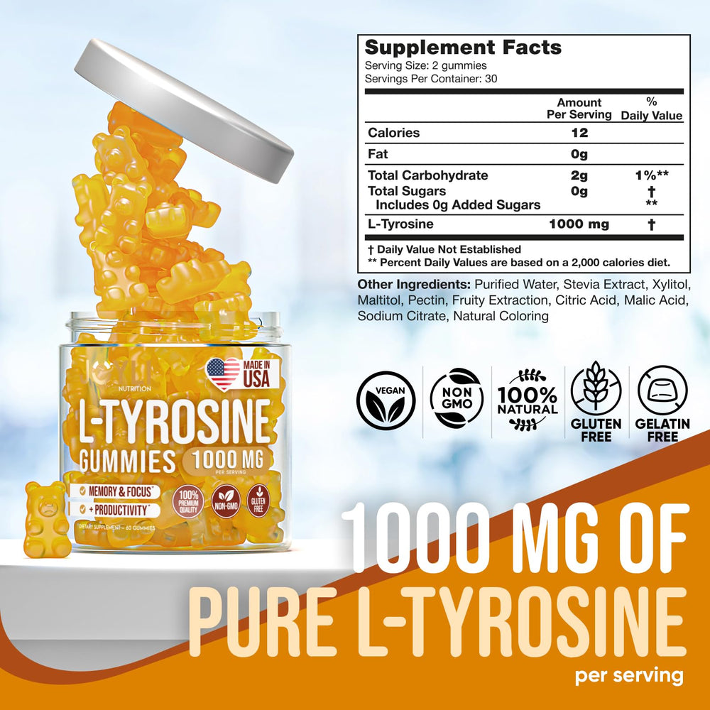 Joyli Tyrosine Gummies close-up texture showing sugar-free formula