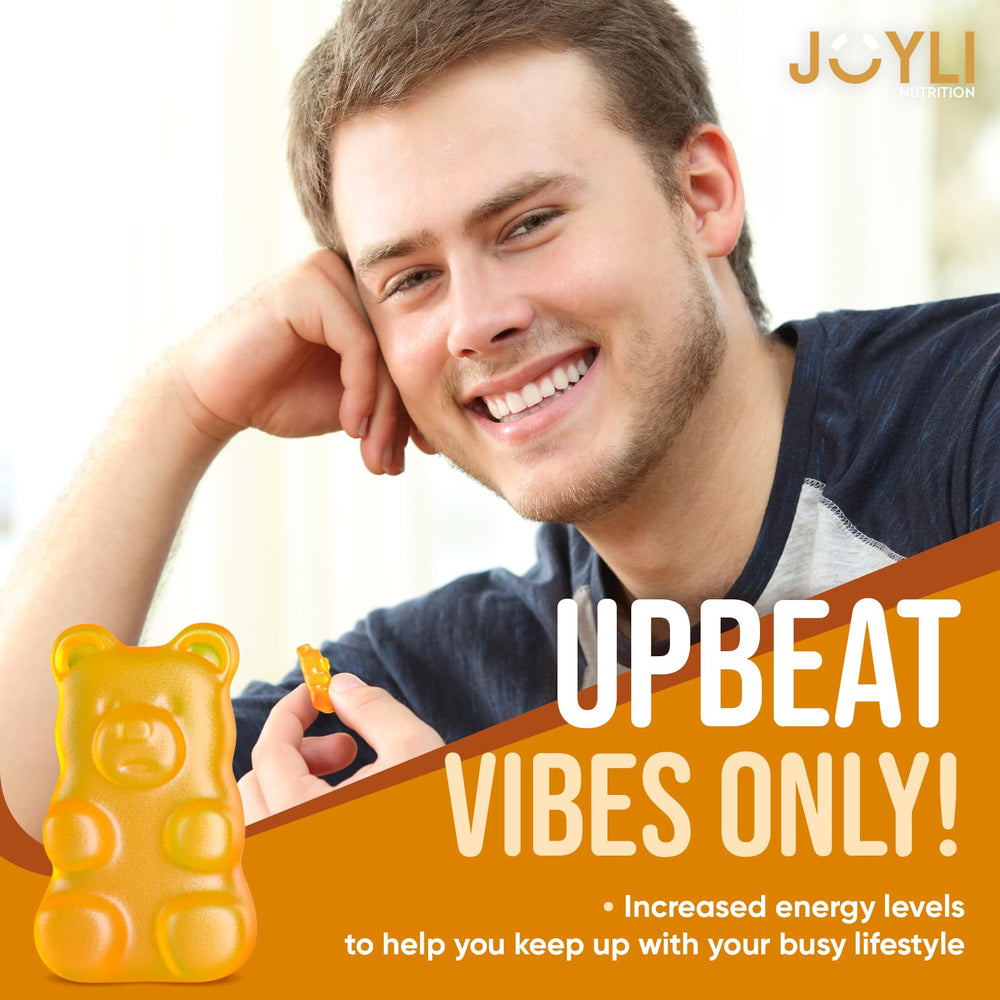 Joyli Tyrosine Gummies vegan gluten-free icons on packaging