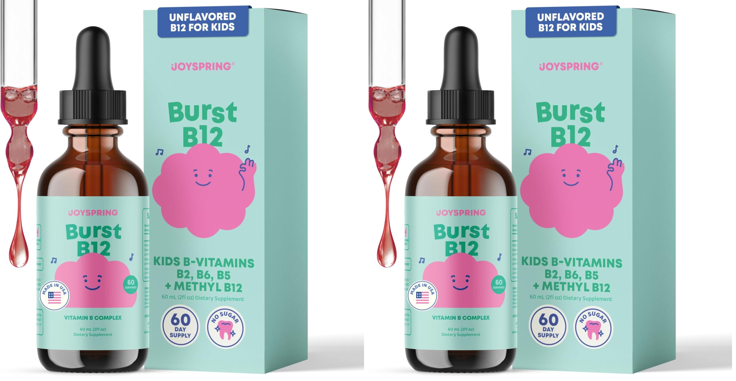 JoySpring Burst B12 Drops bottle for kid-friendly daily dosing