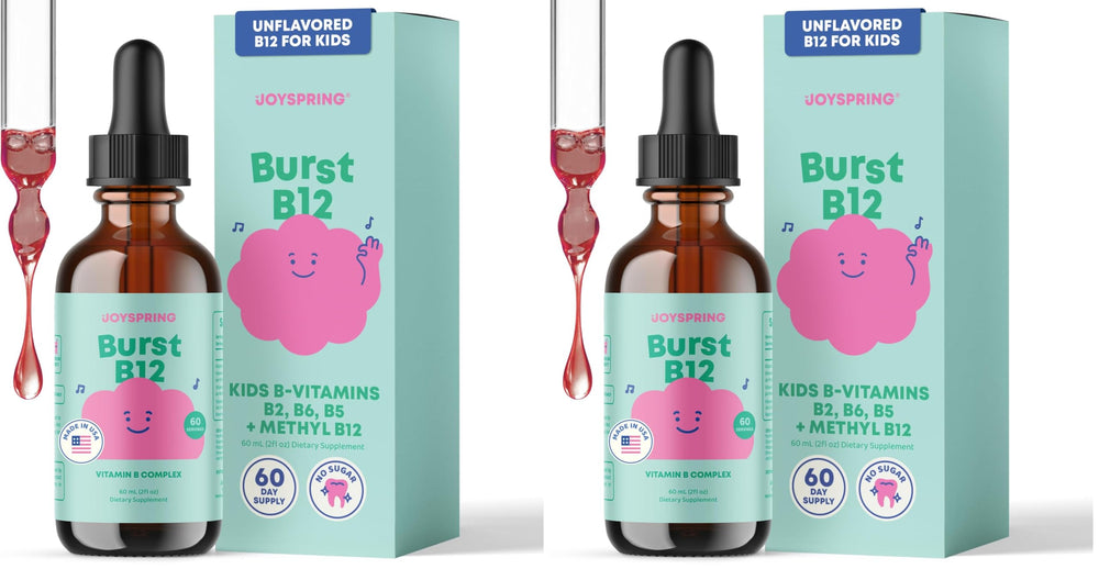 JoySpring Burst B12 Drops bottle for kid-friendly daily dosing